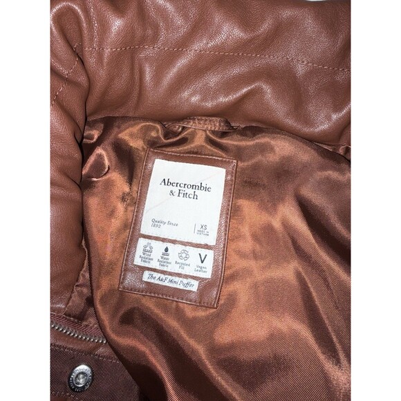 Abercrombie & Fitch The A&F Mini Puffer Jacket Coat Brown Vegan Leather Size XS - Picture 4 of 4